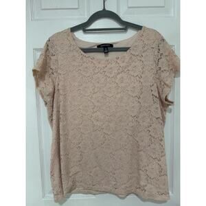 Women's Ellen Tracy Light Pink Stretch Top Floral Lace Overlay Plus 1X